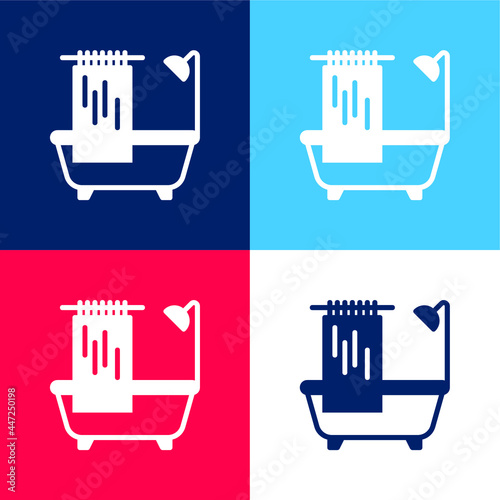 Bathtub blue and red four color minimal icon set