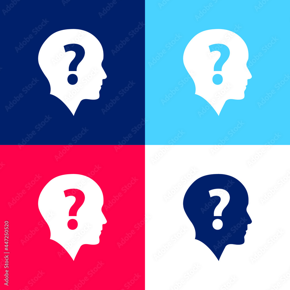 Bald Head With Question Mark blue and red four color minimal icon set Bald Head With Question Mark blue and red four color minimal icon set