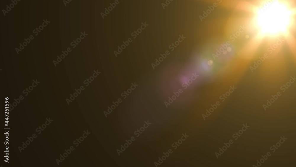 Yellow sun star rays lights optical lens flares shiny animation art background. Light leaks footage. Lens glow flare bokeh overlays, stylizing video, transitions. Defocused lamp flash rays.