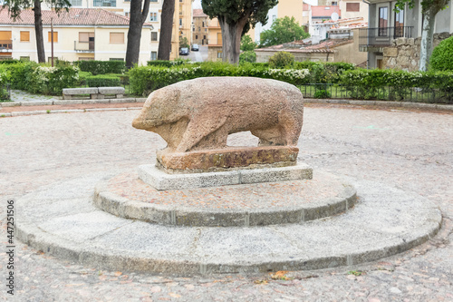 View at the the Vettones's granite megalithic sculpture of a pig, inside Cuidad Rodrigo Fortress downtown photo