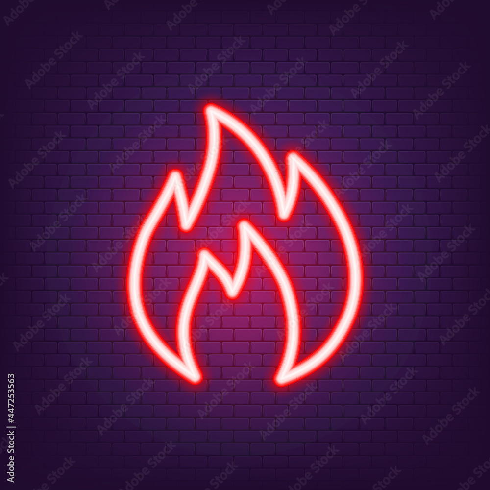 Neon fire icon. Fire logo. Elements of Eco in neon style icons. Simple