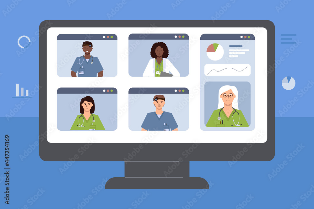 The screen of the monitor on which the video conference of doctors is drawn. The screen of the monitor on which the video conference of doctors is drawn.
