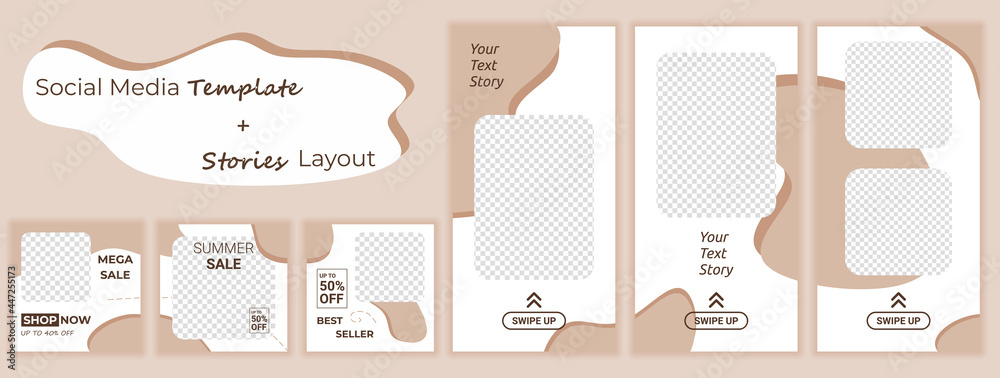 Trendy templates for posts and stories for social media set collection. Layout for mega big sale promotion. Design backgrounds for social media advertising. Vector, editable collage