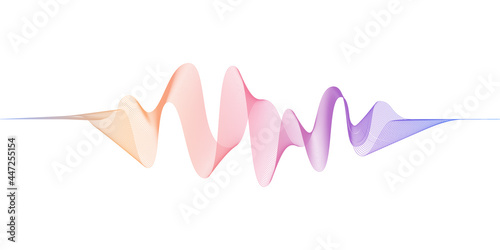 Abstract flowing wavy lines with pink and blue gradient color. Digital frequency track and voice equalizer. Modern Vector background