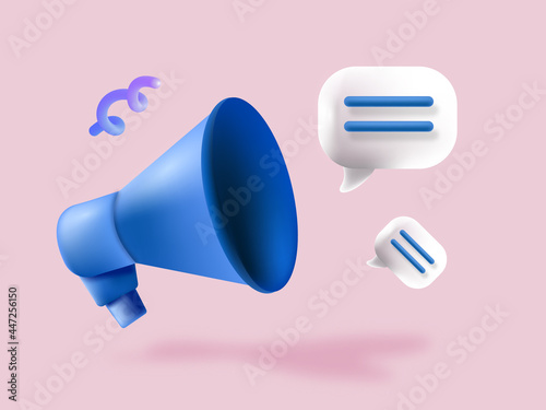 Blue Megaphone 3D Rendering