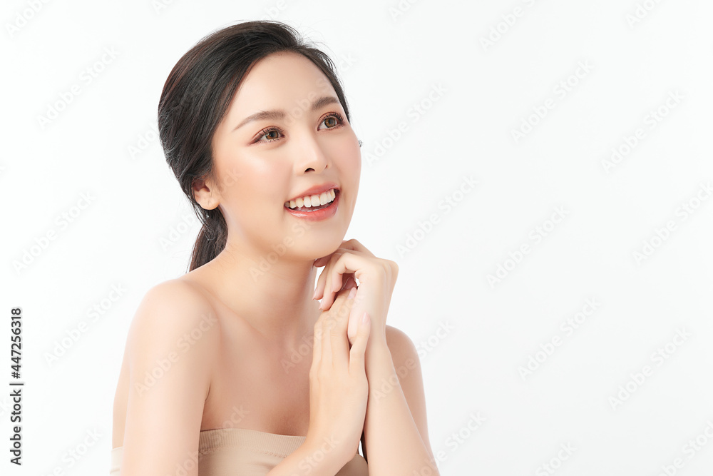 Beautiful young asian woman with clean fresh skin on white background, Face care, Facial treatment, Cosmetology, beauty and spa, Asian women portrait. Beautiful young asian woman with clean fresh skin on white background, Face care, Facial treatment, Cosmetology, beauty and spa, Asian women portrait.