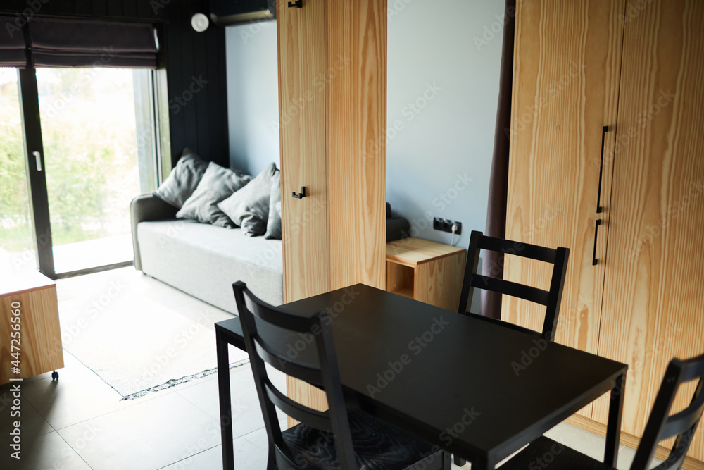 Fototapeta premium Background image of minimal house interior with Scandinavian design, copy space
