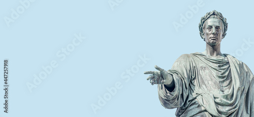 Photography Banner with monument of Emperor Kaiser Franz I founded for honor of Holy Roman Empire, Hofburg, Burg square, Vienna, Austria, with copy space and blue sky background