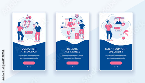 Online help and attracting new customers banner. Digital marketing with web strategy of user consultation. Successful advertising on websites with active sales. Vector linear flat template