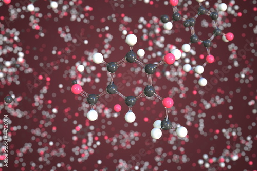 Vanillin molecule, scientific molecular model, 3d rendering