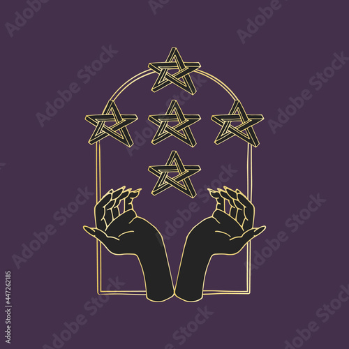 Vintage Mystic hands and impossible stars inside arch