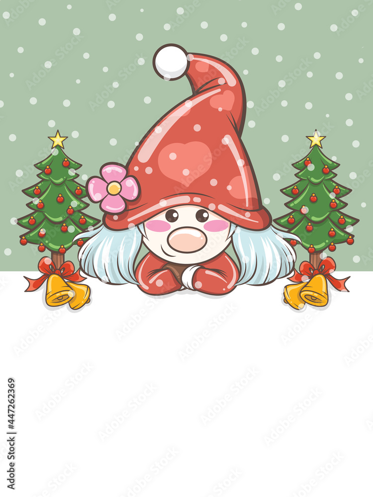 cute gnome girl illustration with Christmas bell cute gnome girl illustration with Christmas bell