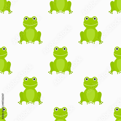 Cute green frogs seamless pattern.