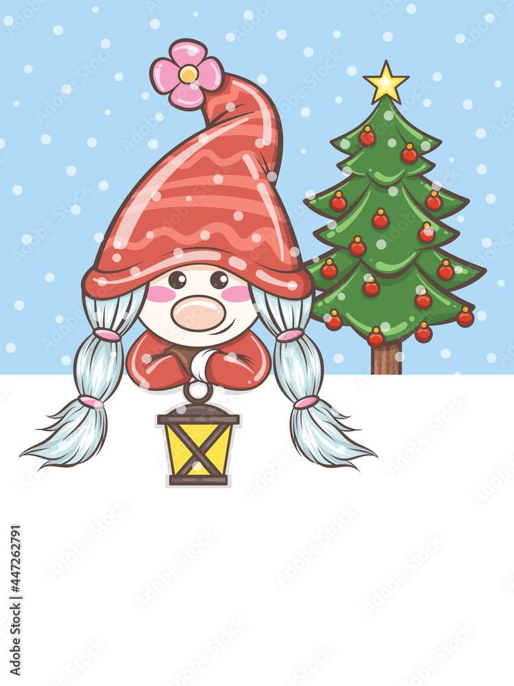 cute gnome girl holding a lantern Christmas illustration cute gnome girl holding a lantern Christmas illustration