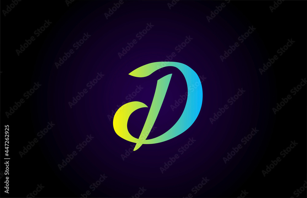 Fototapeta premium D alphabet letter logo icon for branding in yellow and green. Creative branding design for lettering and corporate