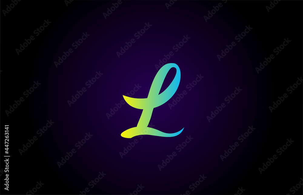 L alphabet letter logo icon for branding in yellow and green. Creative branding design for lettering and corporate