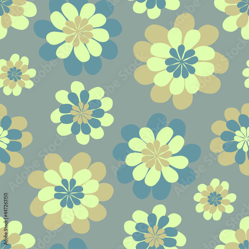 Vector seamless colorful design pattern botanical cute spring herbs and flowers in pastel green tones