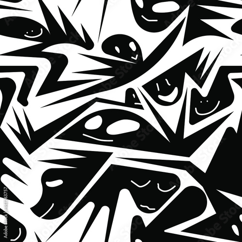 Seamless abstract pattern with geometry elements and ghosts