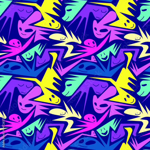 Seamless abstract pattern with geometry elements and ghosts