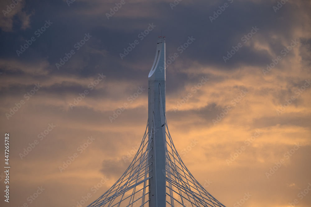 Fototapeta premium Suspension bridge tower with cables