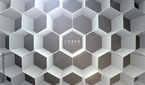 Abstract white hexagonal background with light effect