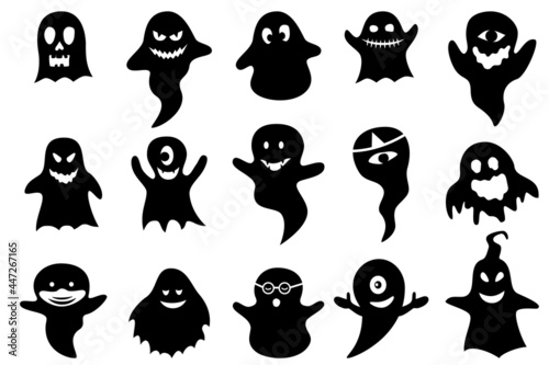 Set of black ghost for Halloween party. design brochure banner website card