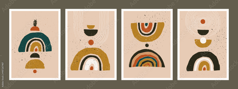Abstract art minimalist poster. Scandinavian abstract geometric composition for wall decoration in natural earthy colors. Vector hand-painted illustration