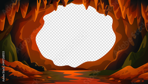 Photo Cave vector background, cartoon cave landscape with a blank center for text Vect