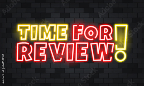 Time for review neon text on the stone background. Time for review. For business, marketing and advertising. Vector on isolated background. EPS 10