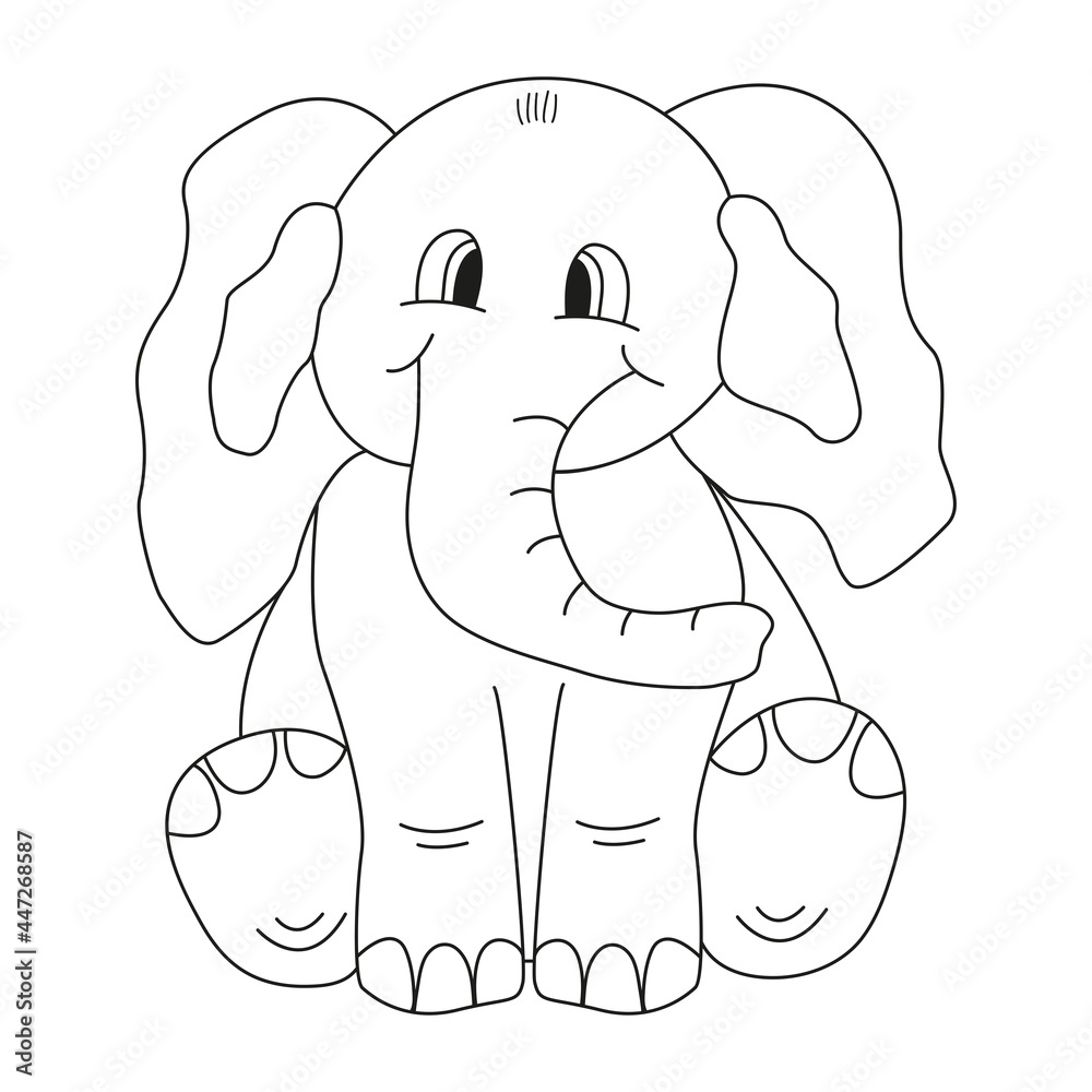 Elephant coloring page. Outline. Cute line animal. Elephant coloring page. Outline. Cute line animal.