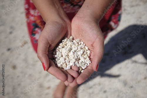 A handfuls of pop corn in Fuerteventura beach 