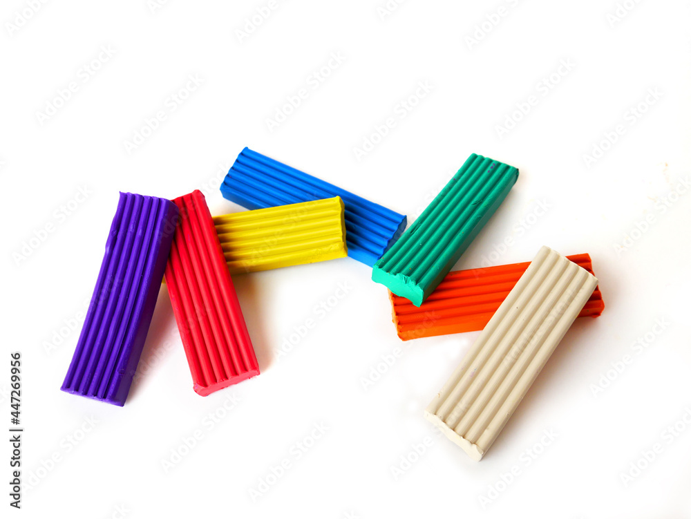 Plasticine bricks on a white background. Insulated plasticine briquettes for creative graphic layouts. Plasticine bricks on a white background. Insulated plasticine briquettes for creative graphic layouts.