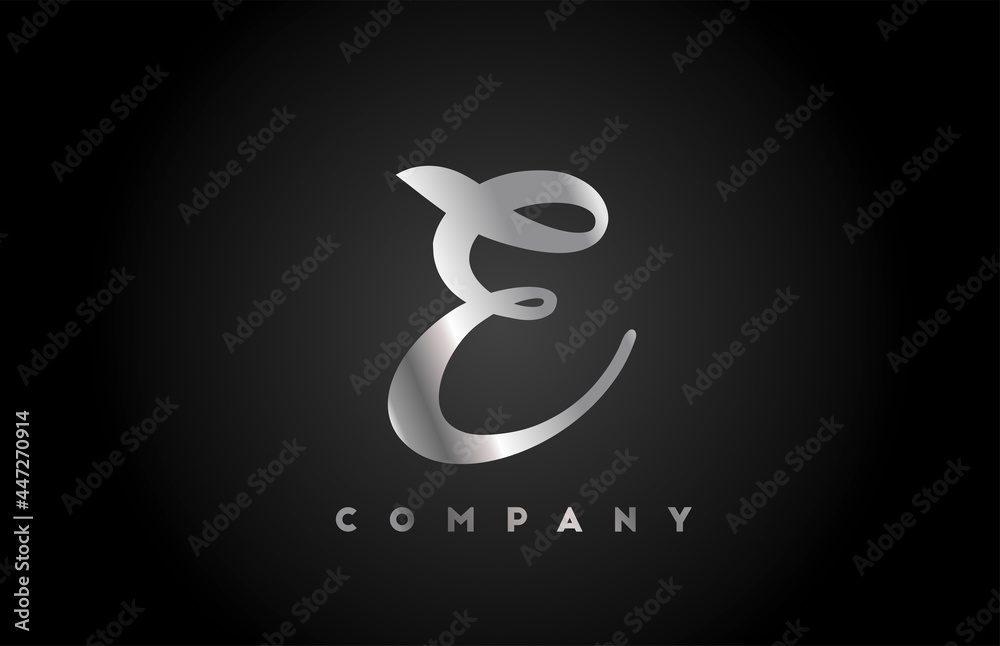 Metal grey E alphabet letter logo icon for branding. Creative company design for lettering and corporate Metal grey E alphabet letter logo icon for branding. Creative company design for lettering and corporate