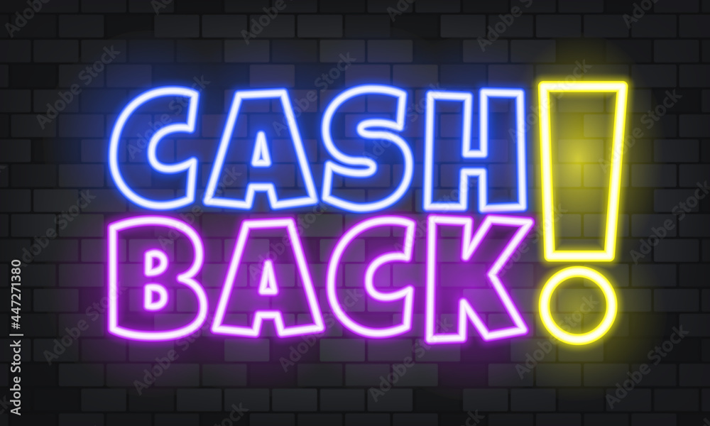 Cash back neon text on the stone background. Cash back. For business, marketing and advertising. Vector on isolated background. EPS 10