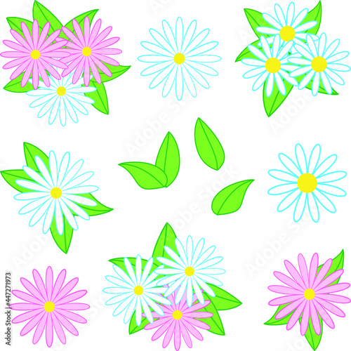 A set of colorful bright flowers and plants. Suitable for decorating postcards, logos, invitations, business cards. Vector illustration.