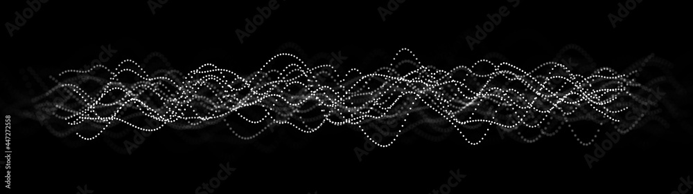 Abstract wavy background of points. Cyber particles. Big data stream. Graph. 3d rendering