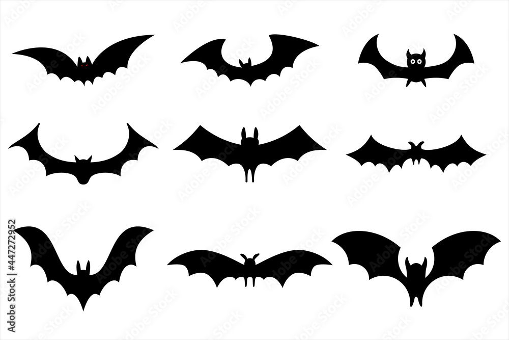 Set of black bat for Halloween party. Design brochure banner website Set of black bat for Halloween party. Design brochure banner website
