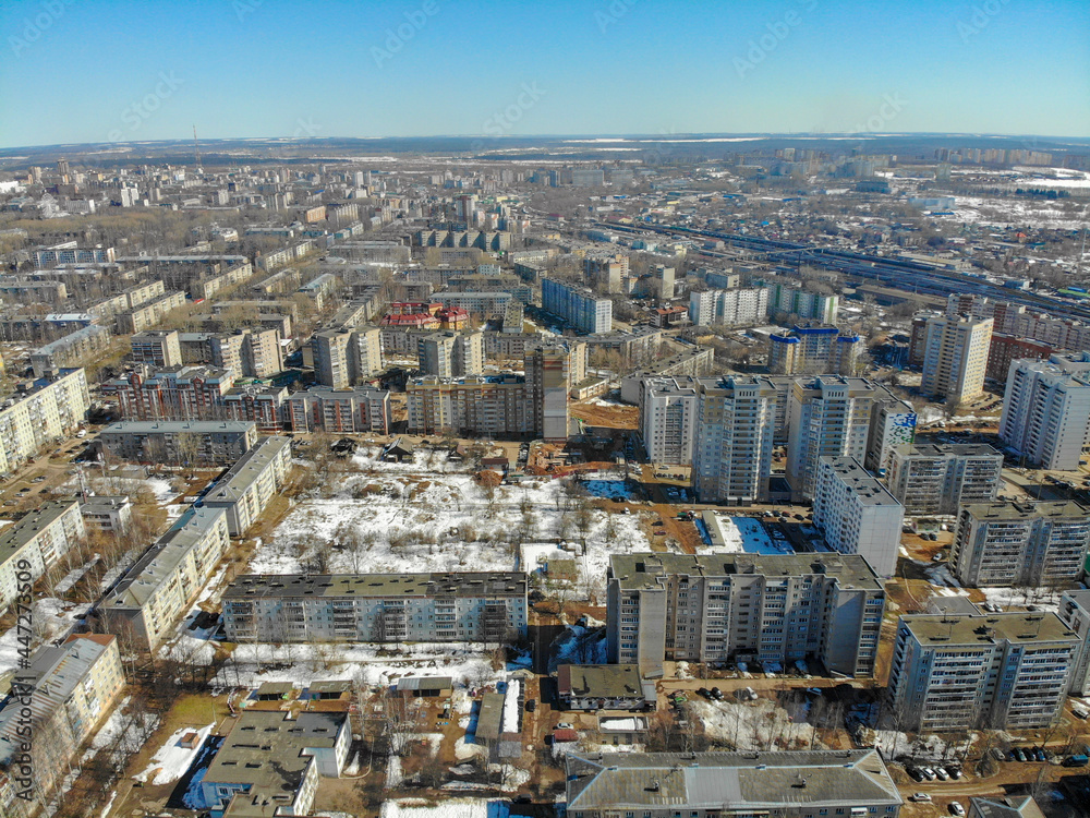 Aerial view of the city in spring (Kirov, Russia)