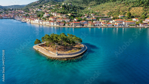 Aerial view of Lazareto island and part of the port of Vathy in Ithaca photo