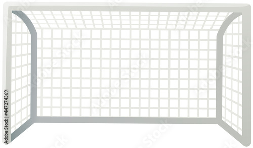 Soccer goal front view, football field sports equipment vector illustration isolated on white. Score goal in team ball game. Gate with rope net on stadium, metal construction for soccer tournament