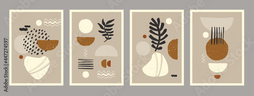 Abstract art minimalist posters set. Scandinavian abstract organic composition in natural earthy colors for wall decoration. Vector hand-painted illustration