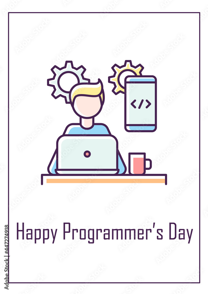 Celebrate programmers day greeting card with color icon element. Coding all day. Postcard vector design. Decorative flyer with creative illustration. Notecard with congratulatory message Celebrate programmers day greeting card with color icon element. Coding all day. Postcard vector design. Decorative flyer with creative illustration. Notecard with congratulatory message