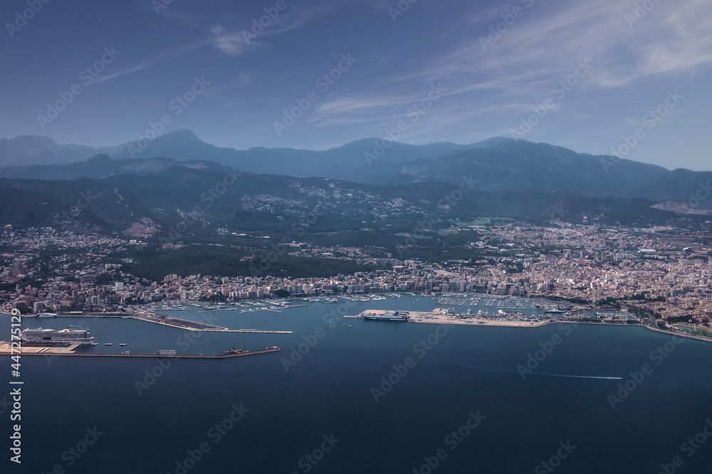 An aerial view of the Marina Port de Mallorca in Palma, Balearic Islands, Spain