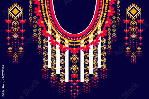 Ehenic geometric and tradition pattern of tribal necklace embroidery design for decoration fashion women clothes. Wrapping of clothing, Shining traditional hill tribe art stytle 