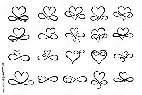 Infinity Love Symbol. Hand Drawn Heart Ornate, decorative flourishes.