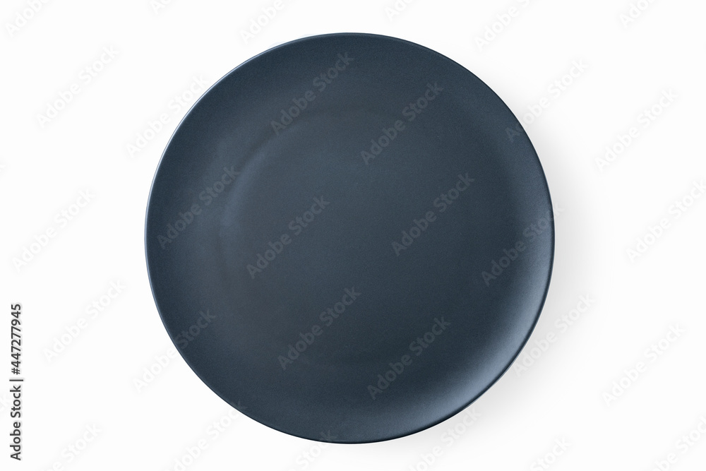 Empty isolated black plate on white bakground. Empty isolated black plate on white bakground.