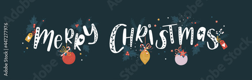 Cute hand drawn Christmas design, lovely doodle text Merry Christmas great for banners, wallpapers, covers, invitations, - vector design