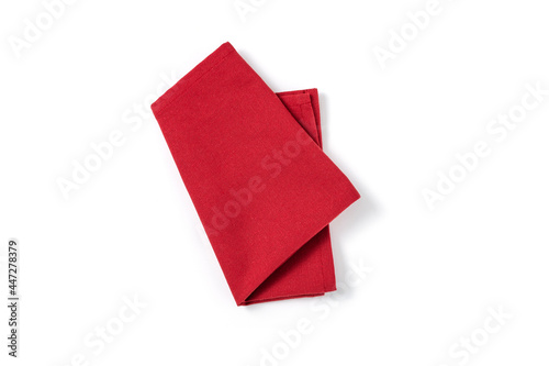 Red textile napkin isolated on white background.