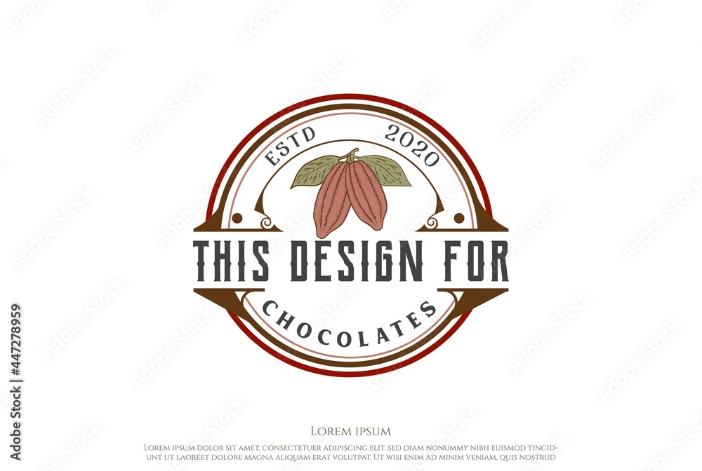 Circular Old Classic Vintage Retro Chocolate Cacao Cocoa Farm Product Label Logo Design Vector