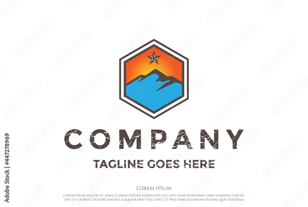 Sunset Sunrise Ice Snow Mountain Hill Badge for Adventure Logo Design Vector Sunset Sunrise Ice Snow Mountain Hill Badge for Adventure Logo Design Vector